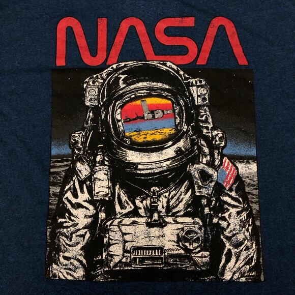 Men’s Blue ‘NASA’ Astronaut/Spaceship Graphic Long Sleeve - Picture 6 of 6